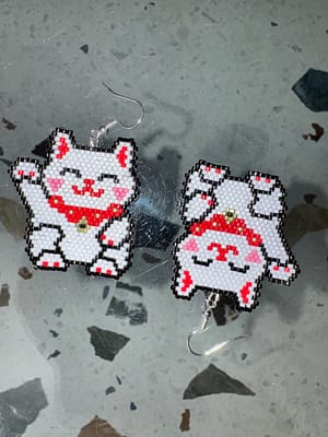 IMG_4870 Invite Good Fortune with Every Sway: Hand-Beaded Maneki Neko Earrings