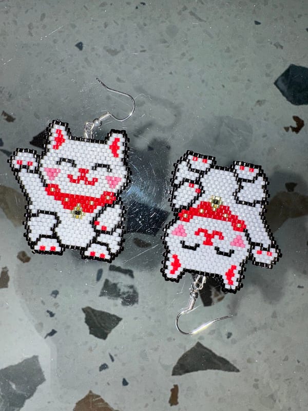 IMG_4870 Invite Good Fortune with Every Sway: Hand-Beaded Maneki Neko Earrings